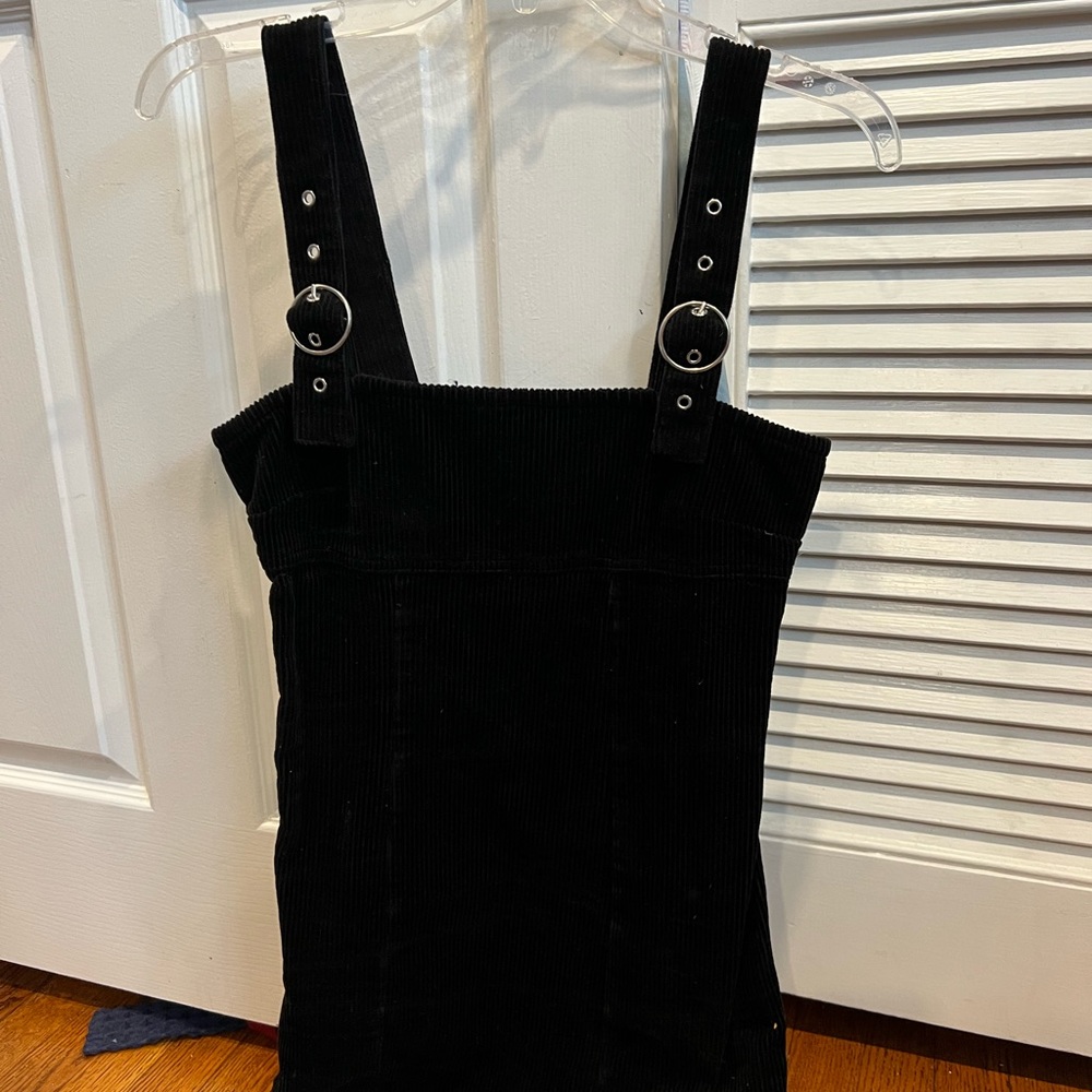 Black velvet textured overall jumper dress